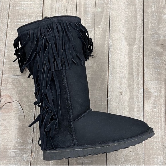 KOOLABURRA BY UGG Tall Triple Fringe Kettle Boots In Black size 7 - Picture 2 of 7